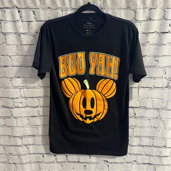 DISNEY Mens Mickey Mouse Boo Yah! Halloween Tshirt Black Small - Picture 1 of 5
